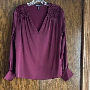 White House Black Market Elegant Burgundy V-Neck Blouse
